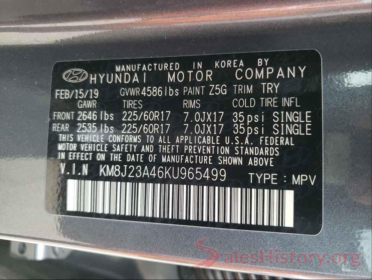 KM8J23A46KU965499 2019 HYUNDAI TUCSON