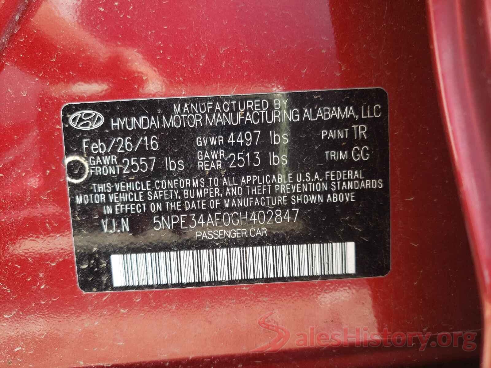 5NPE34AF0GH402847 2016 HYUNDAI SONATA