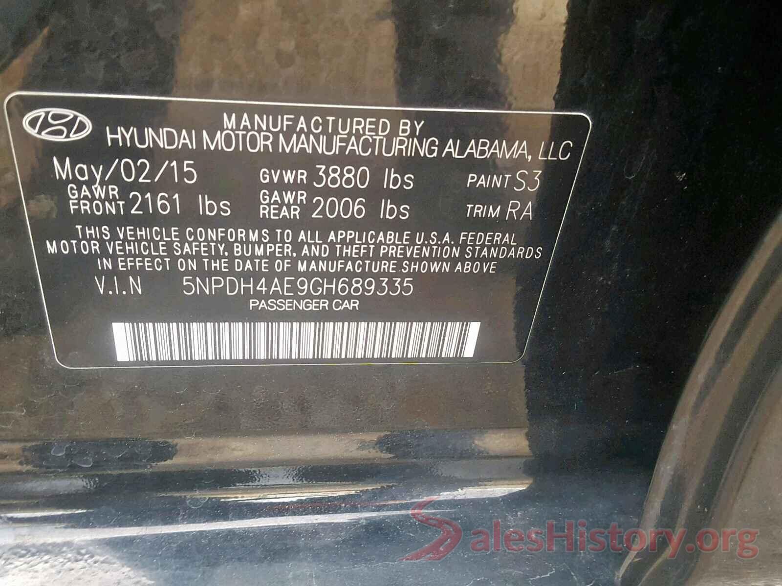 5NPDH4AE9GH689335 2016 HYUNDAI ELANTRA