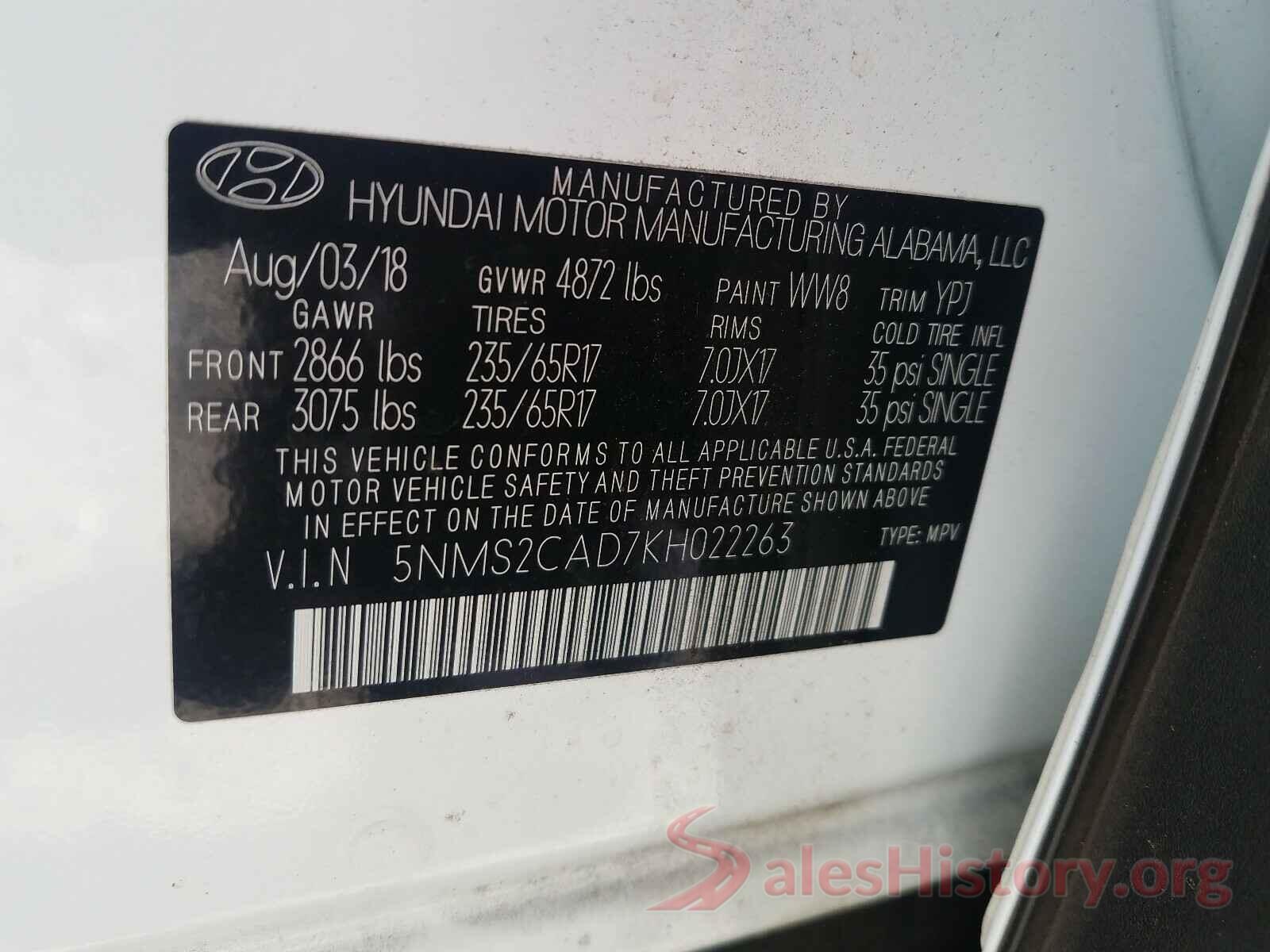 5NMS2CAD7KH022263 2019 HYUNDAI SANTA FE