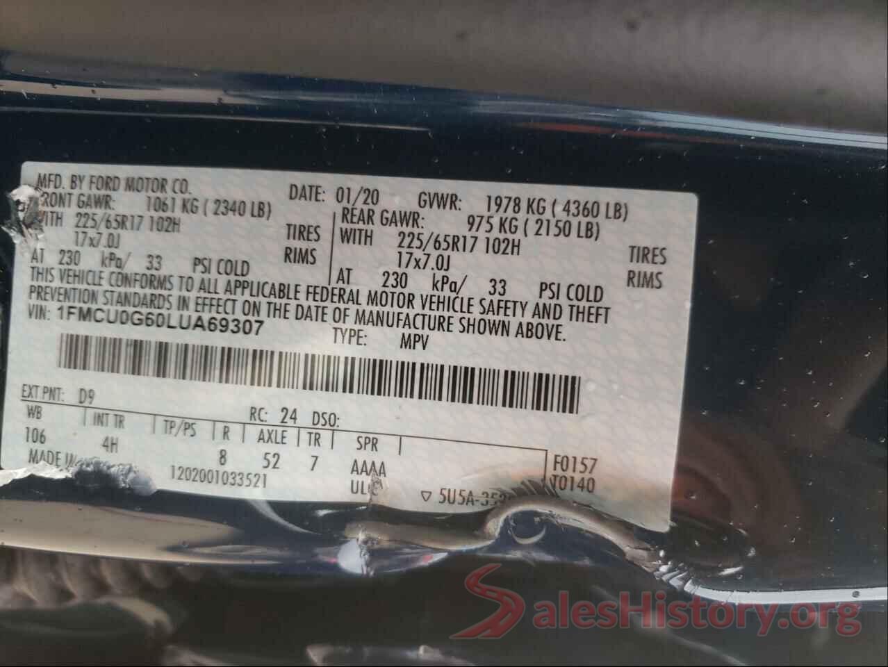 1FMCU0G60LUA69307 2020 FORD ESCAPE