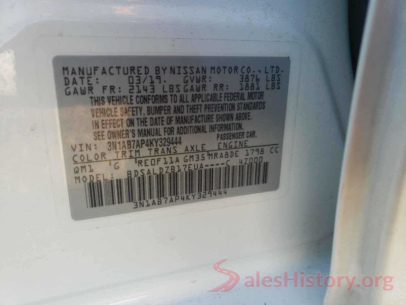 3N1AB7AP4KY329444 2019 NISSAN SENTRA