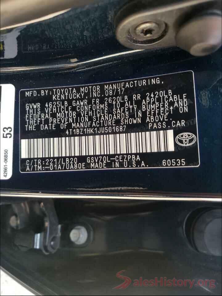 4T1BZ1HK1JU501687 2018 TOYOTA CAMRY