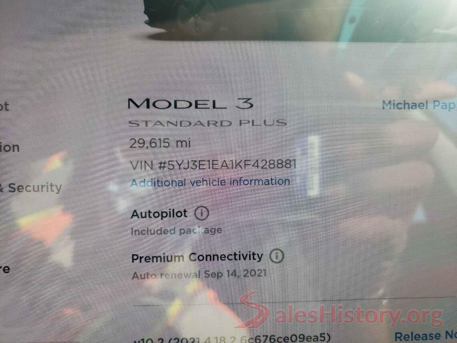 5YJ3E1EA1KF428881 2019 TESLA MODEL 3