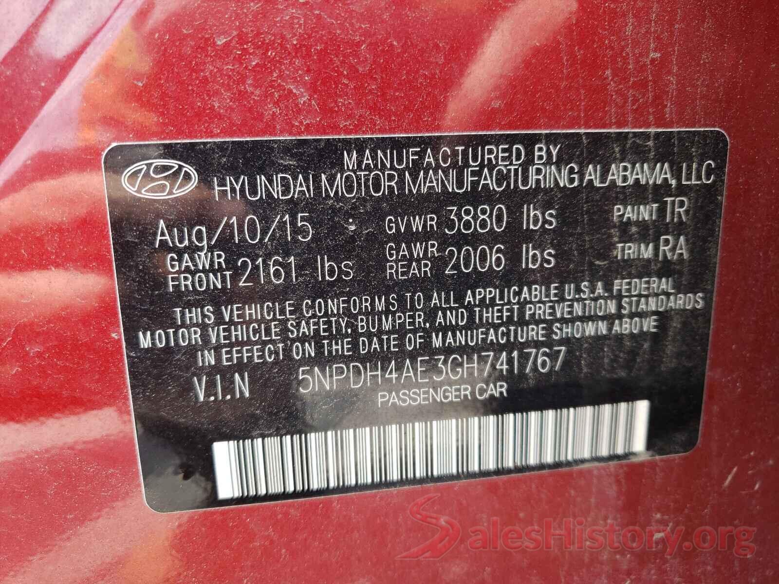 5NPDH4AE3GH741767 2016 HYUNDAI ELANTRA