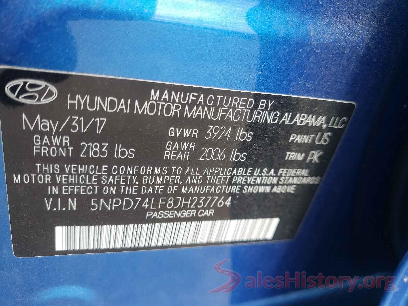 5NPD74LF8JH237764 2018 HYUNDAI ELANTRA