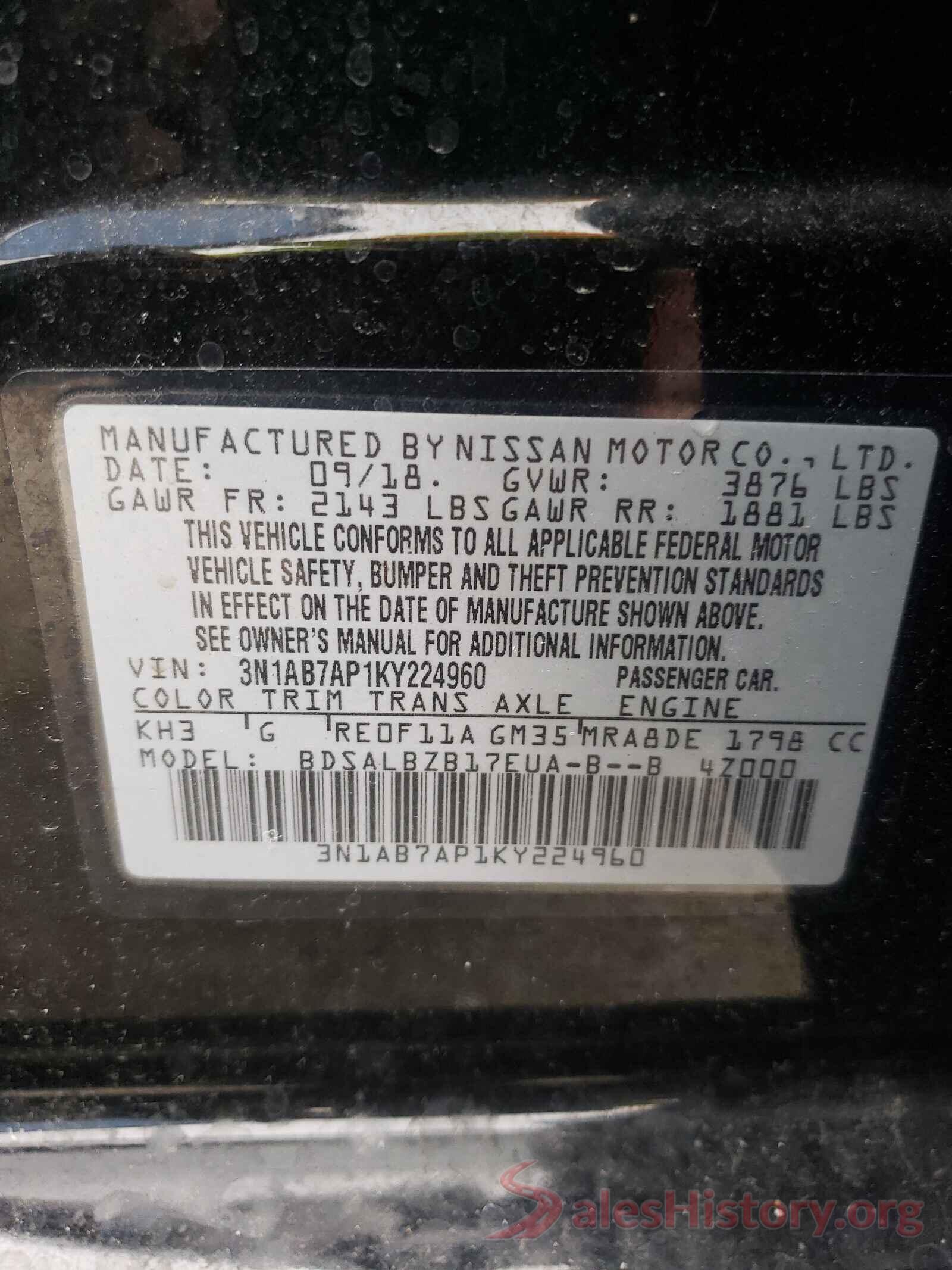 3N1AB7AP1KY224960 2019 NISSAN SENTRA