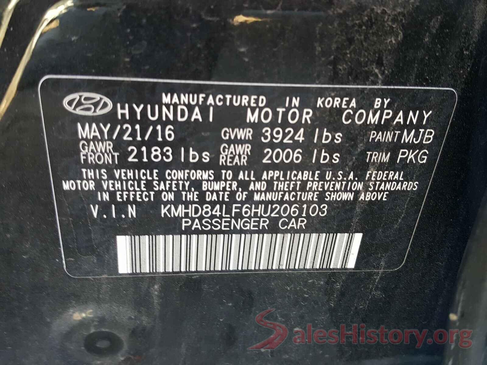 KMHD84LF6HU206103 2017 HYUNDAI ELANTRA