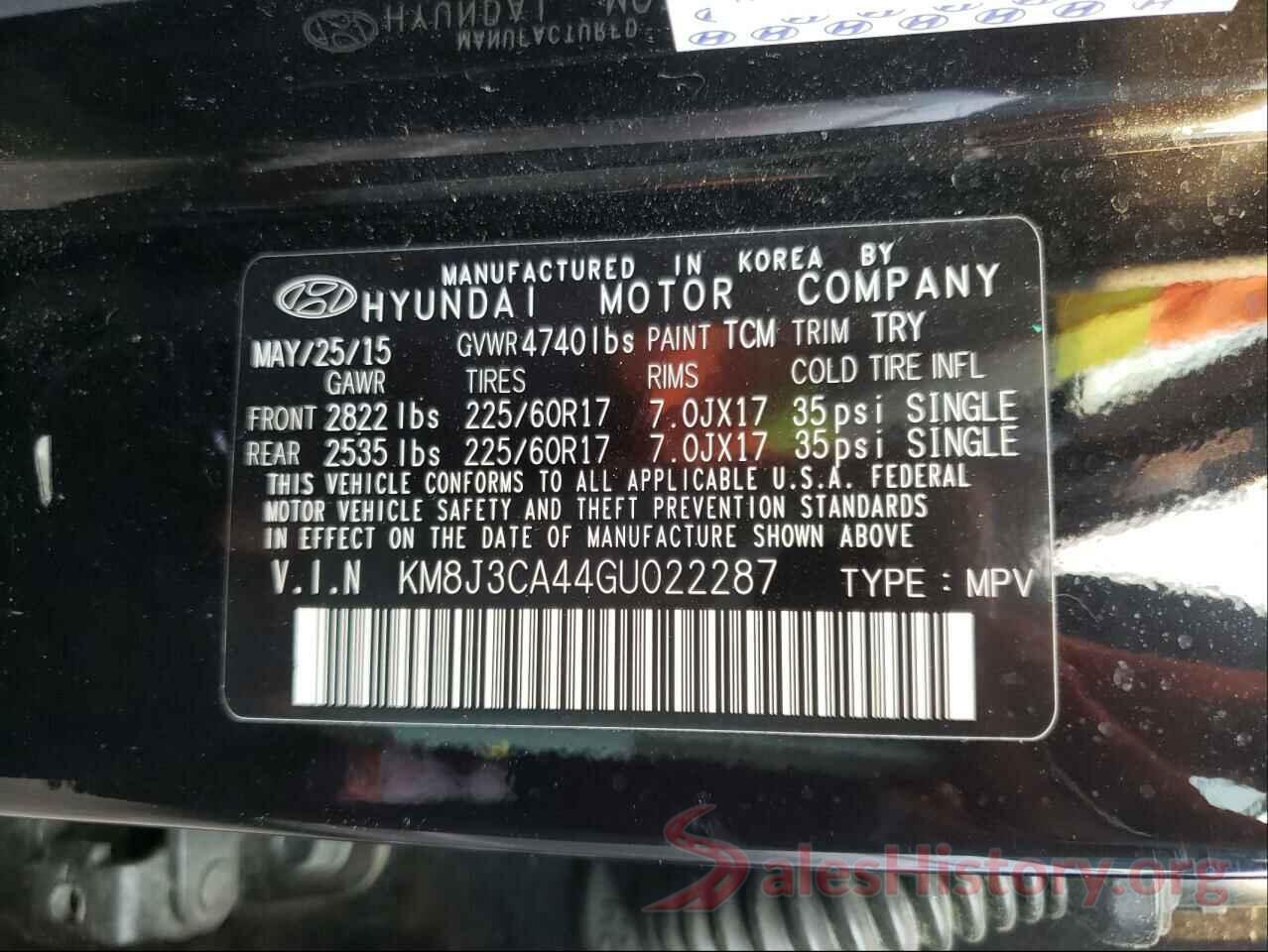 KM8J3CA44GU022287 2016 HYUNDAI TUCSON