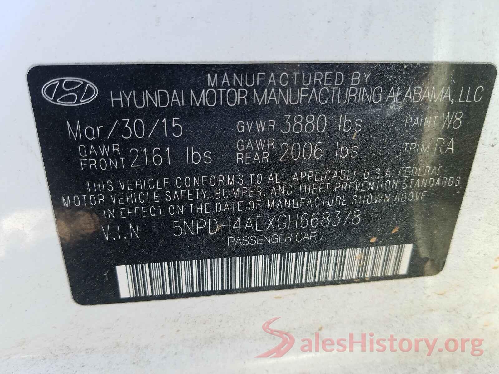 5NPDH4AEXGH668378 2016 HYUNDAI ELANTRA