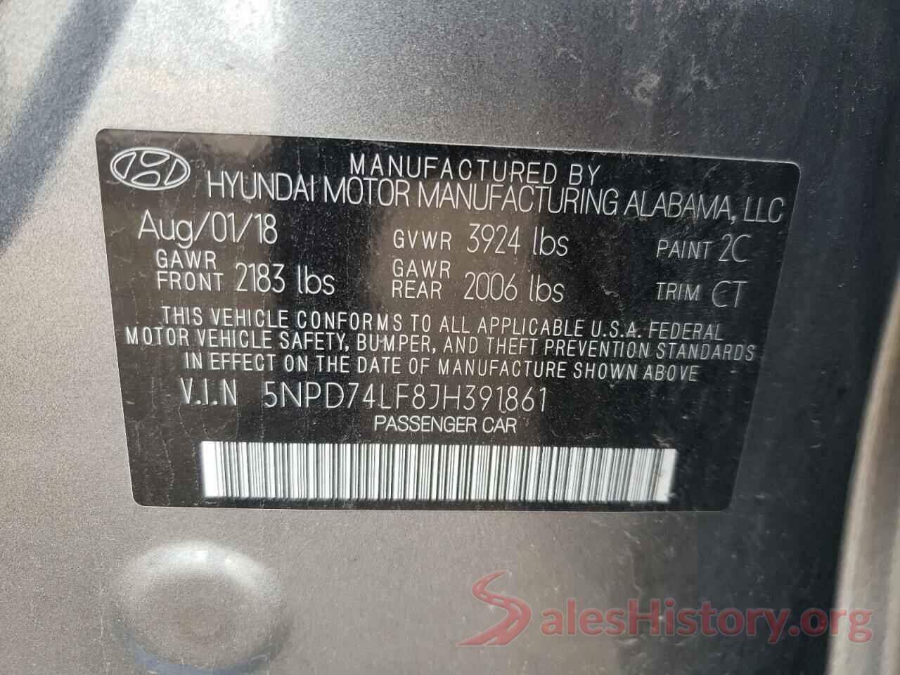 5NPD74LF8JH391861 2018 HYUNDAI ELANTRA