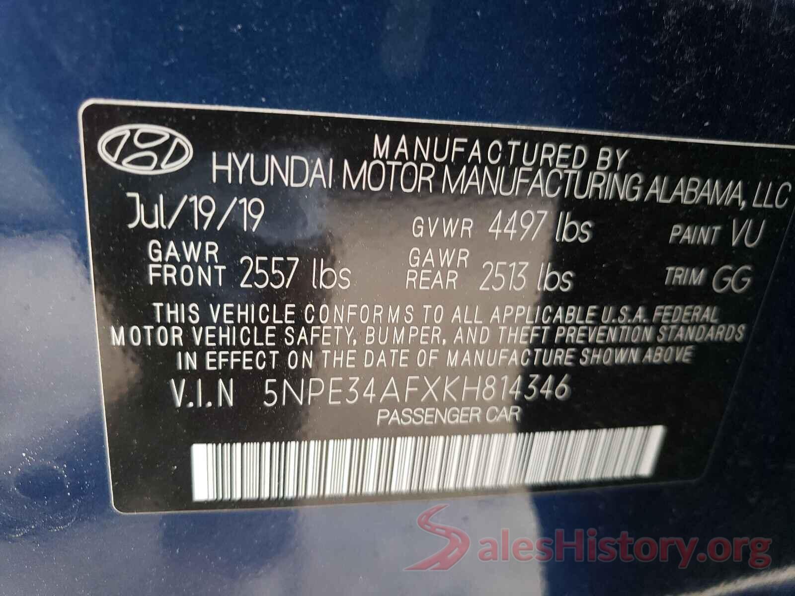 5NPE34AFXKH814346 2019 HYUNDAI SONATA