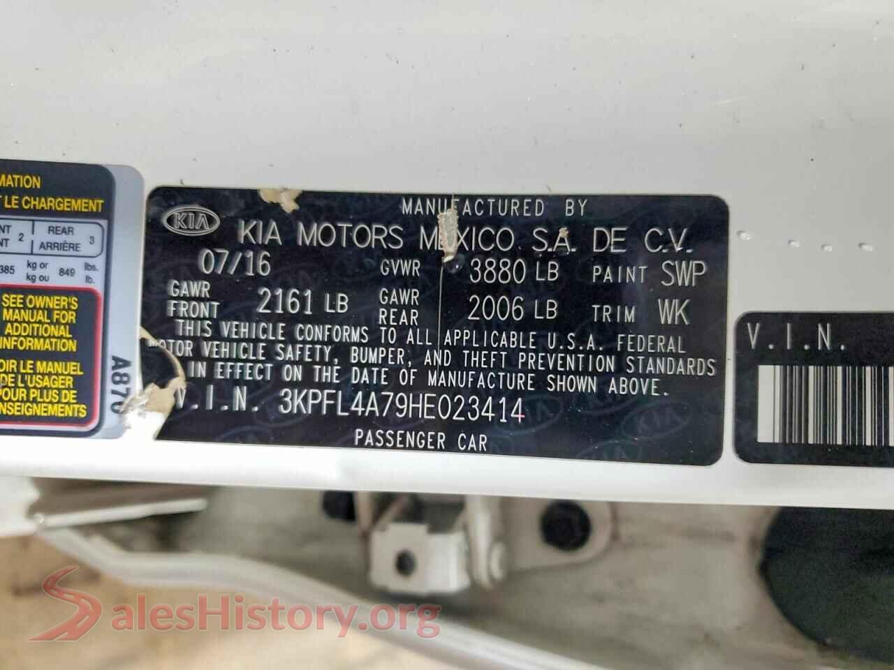 2017 KIA FORTE VIN 3KPFL4A79HE023414, trunk area