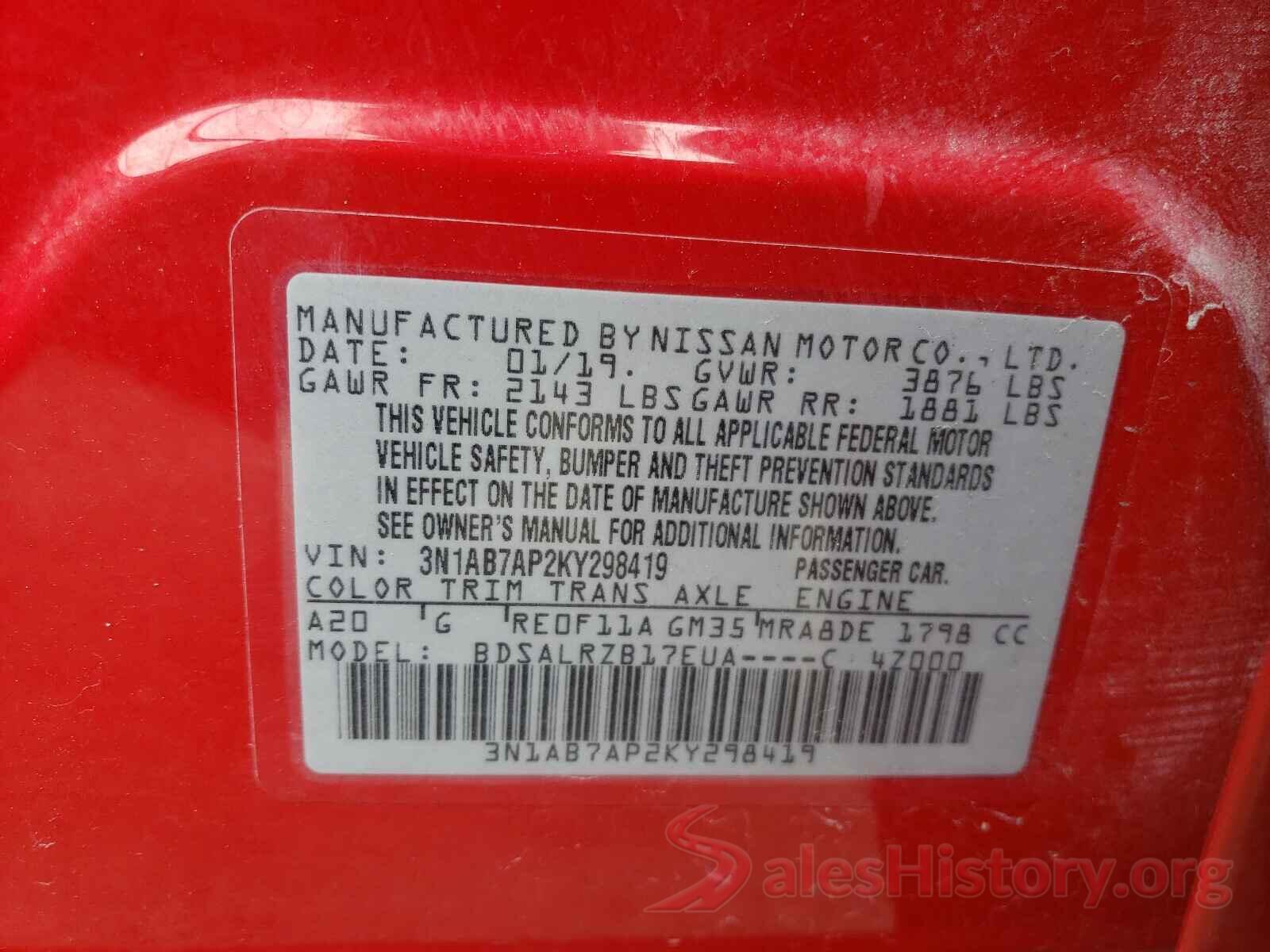 3N1AB7AP2KY298419 2019 NISSAN SENTRA