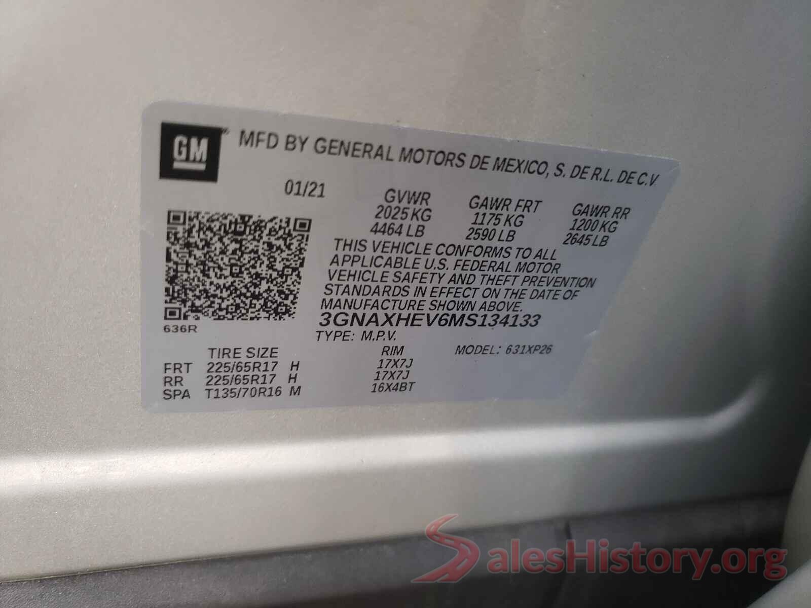 3GNAXHEV6MS134133 2021 CHEVROLET EQUINOX