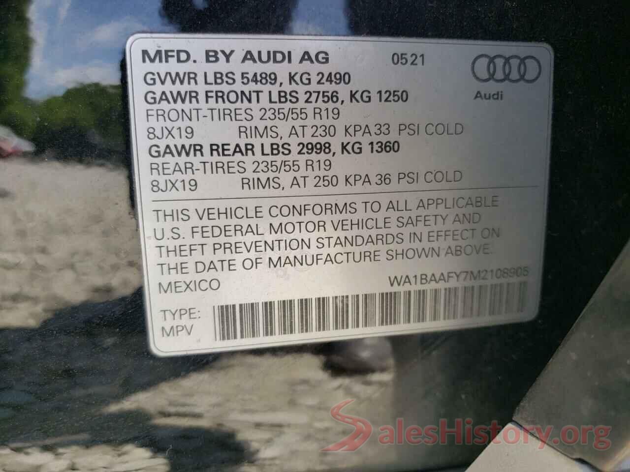 WA1BAAFY7M2108905 2021 AUDI Q5