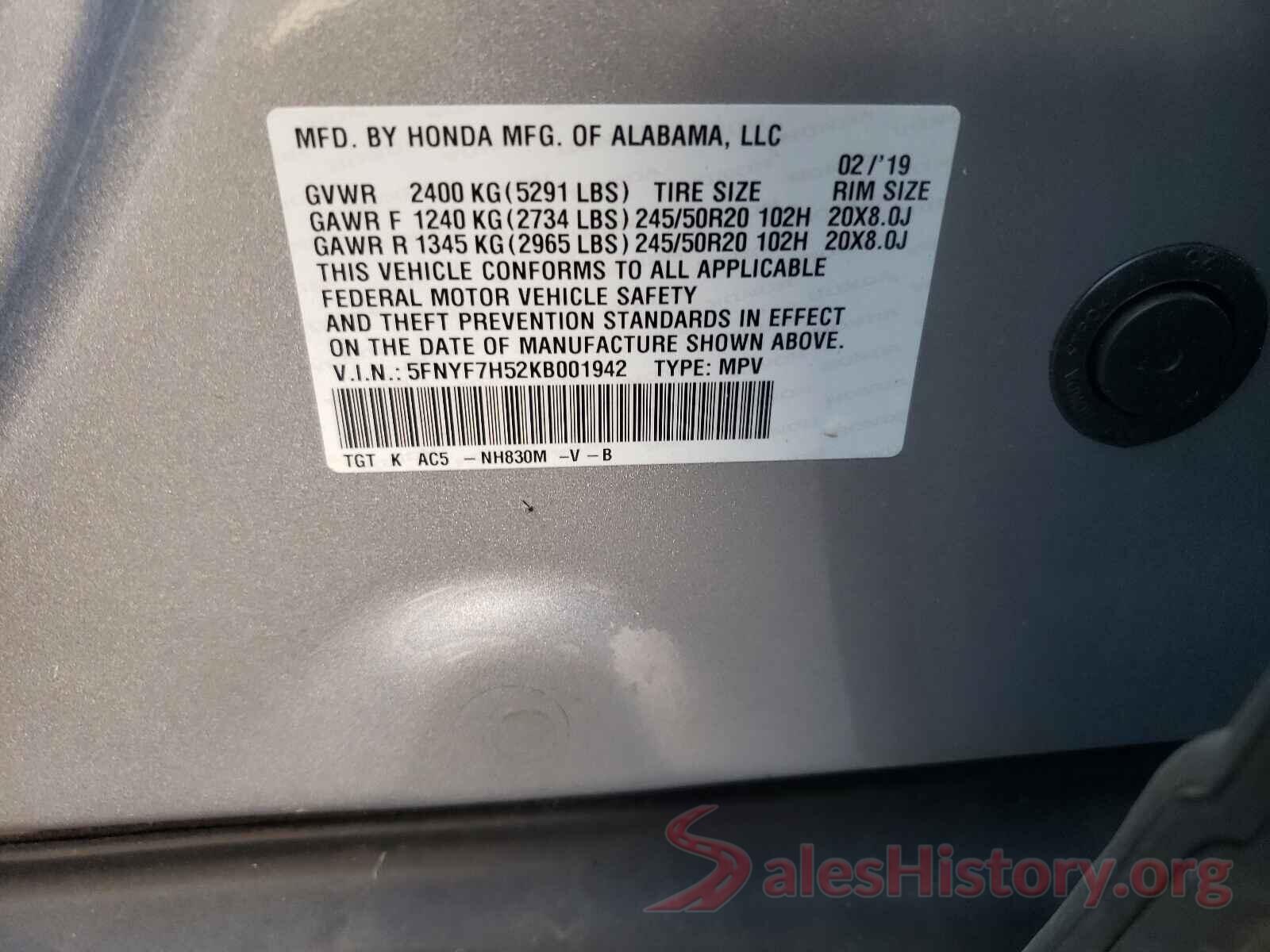 5FNYF7H52KB001942 2019 HONDA PASSPORT