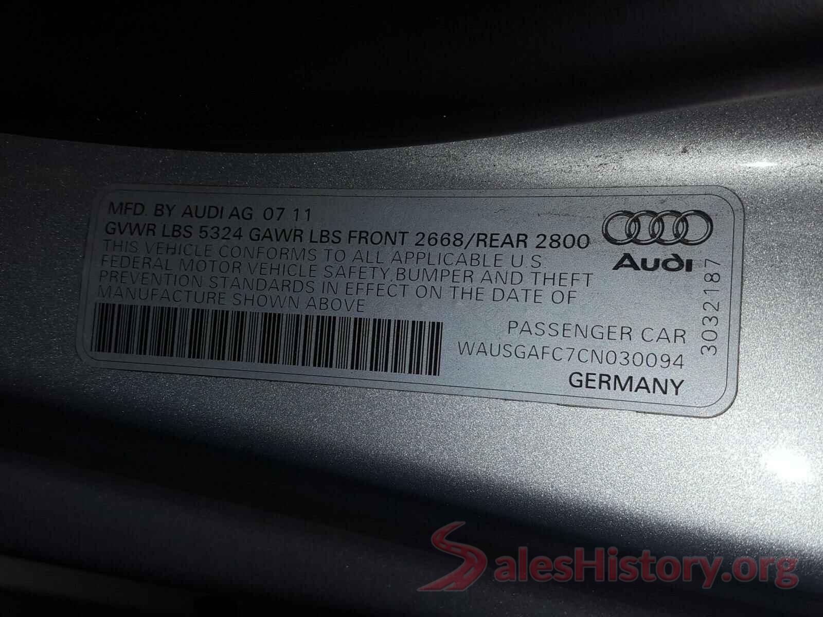 WAUSGAFC7CN030094 2012 AUDI A7