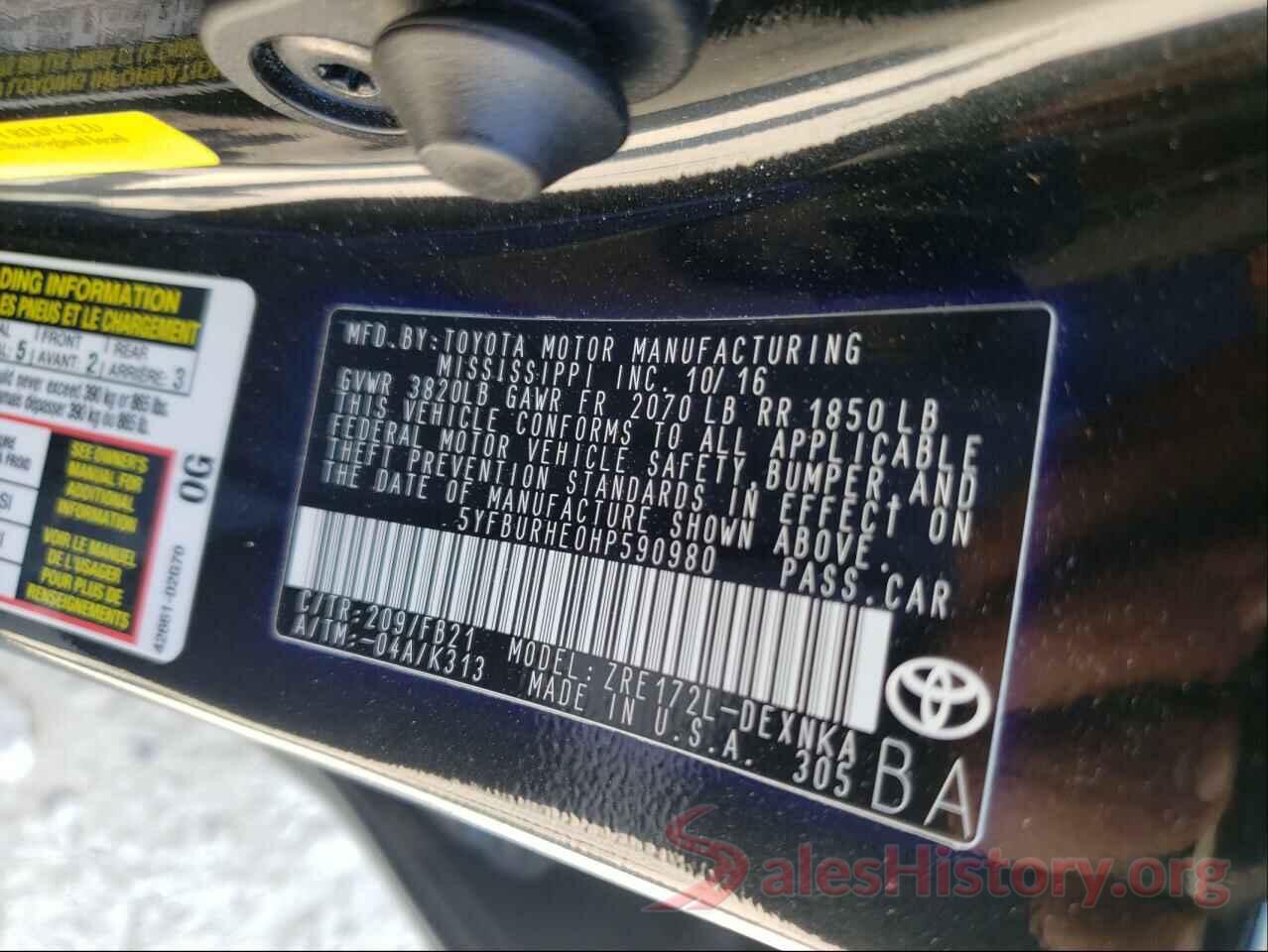 5YFBURHE0HP590980 2017 TOYOTA COROLLA