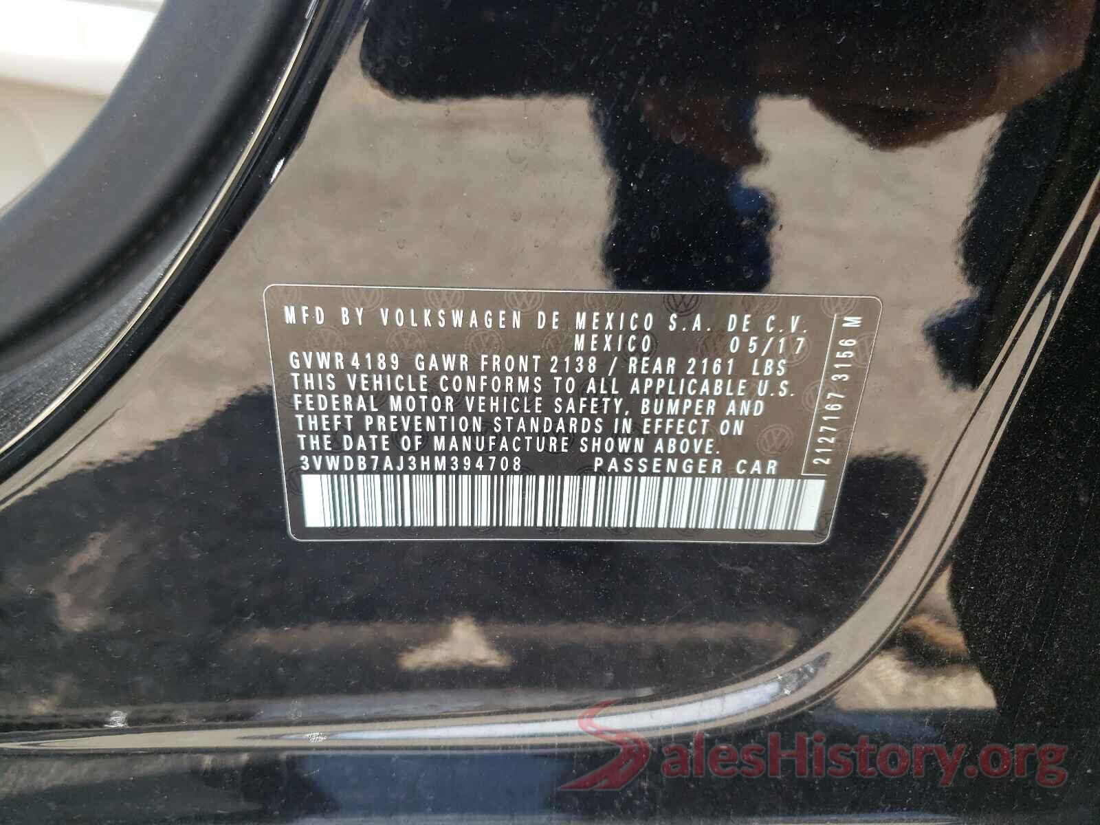 3VWDB7AJ3HM394708 2017 VOLKSWAGEN JETTA