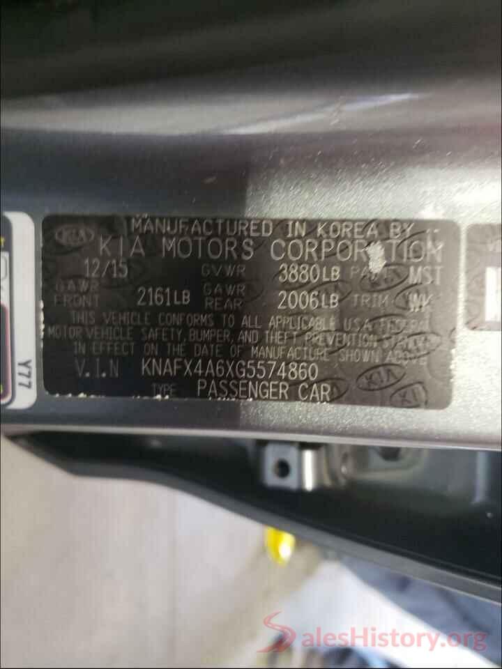 KNAFX4A6XG5574860 2016 KIA FORTE