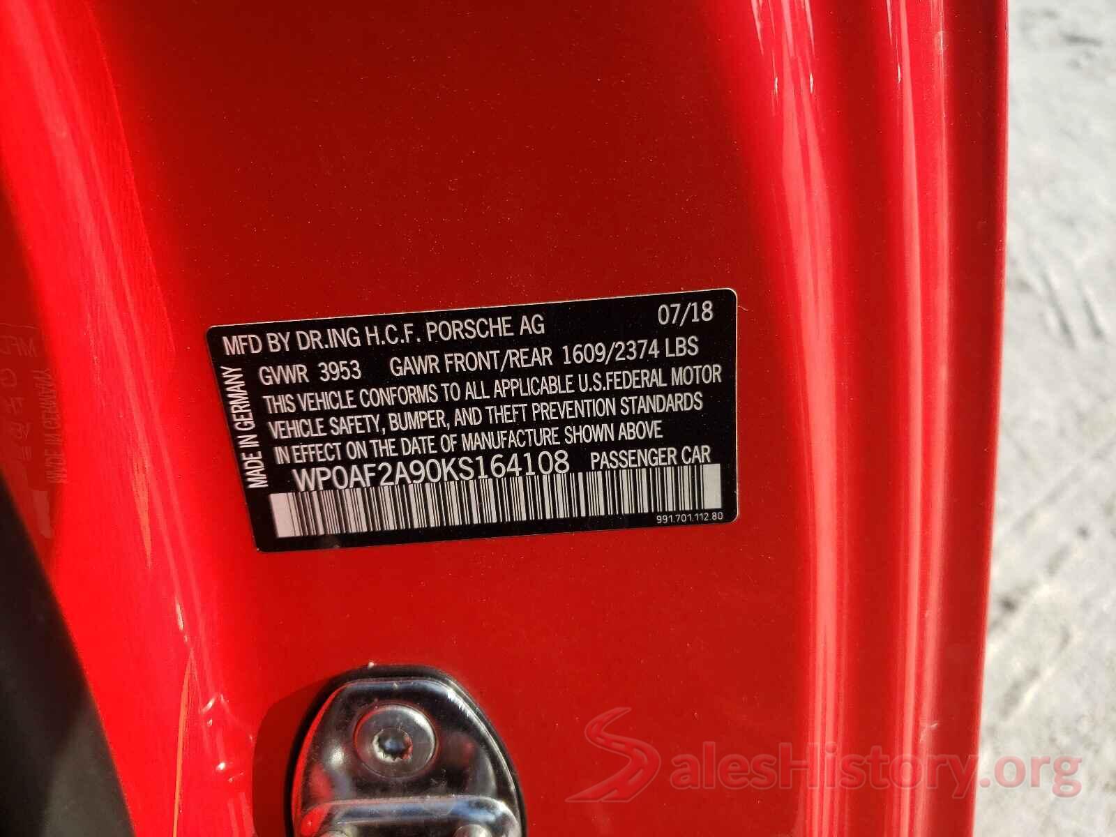 WP0AF2A90KS164108 2019 PORSCHE 911