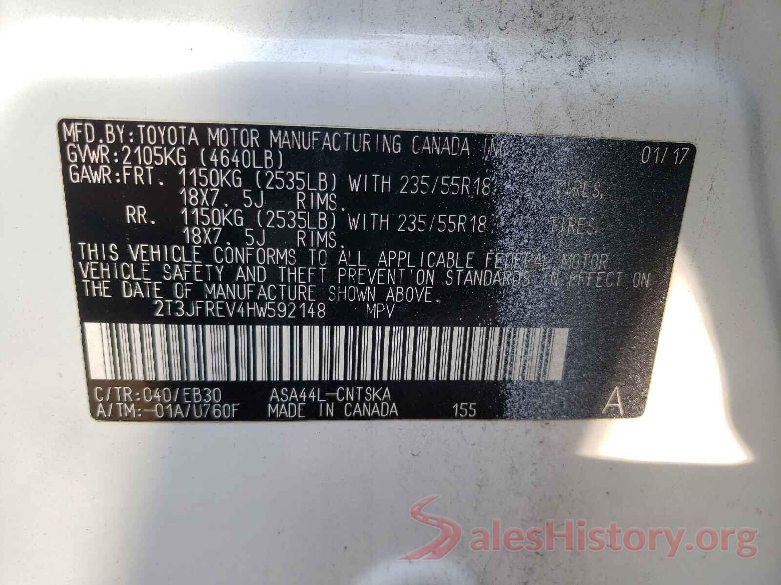 2T3JFREV4HW592148 2017 TOYOTA RAV4