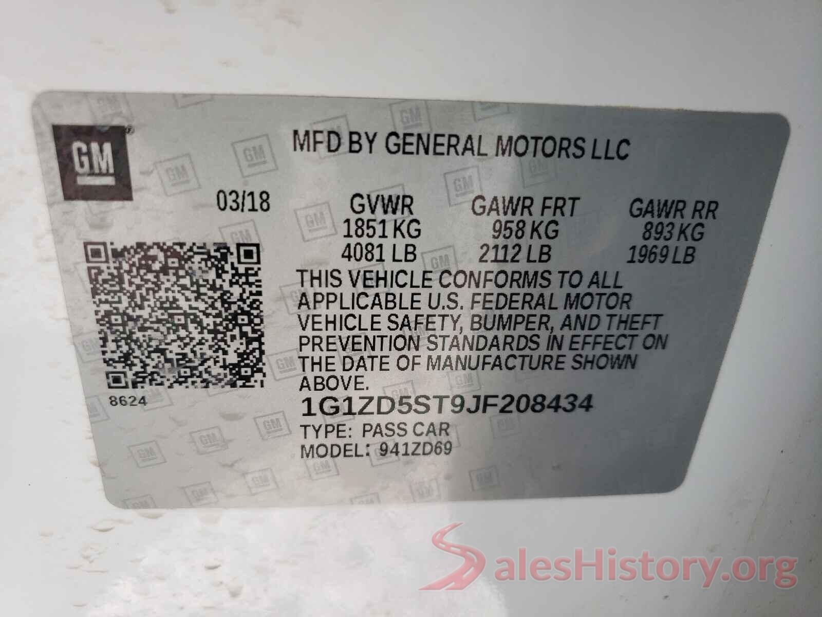 1G1ZD5ST9JF208434 2018 CHEVROLET MALIBU