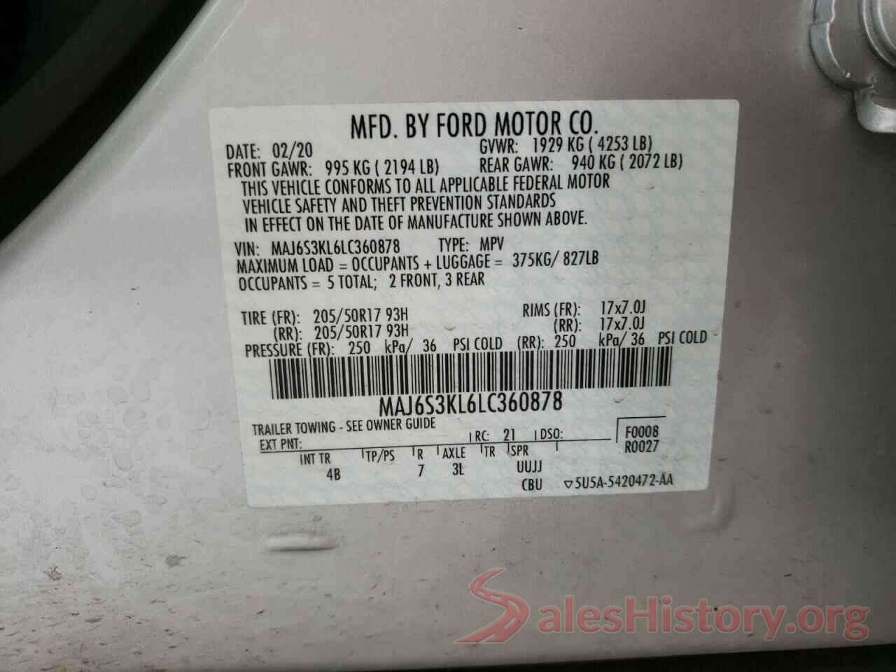 MAJ6S3KL6LC360878 2020 FORD ECOSPORT