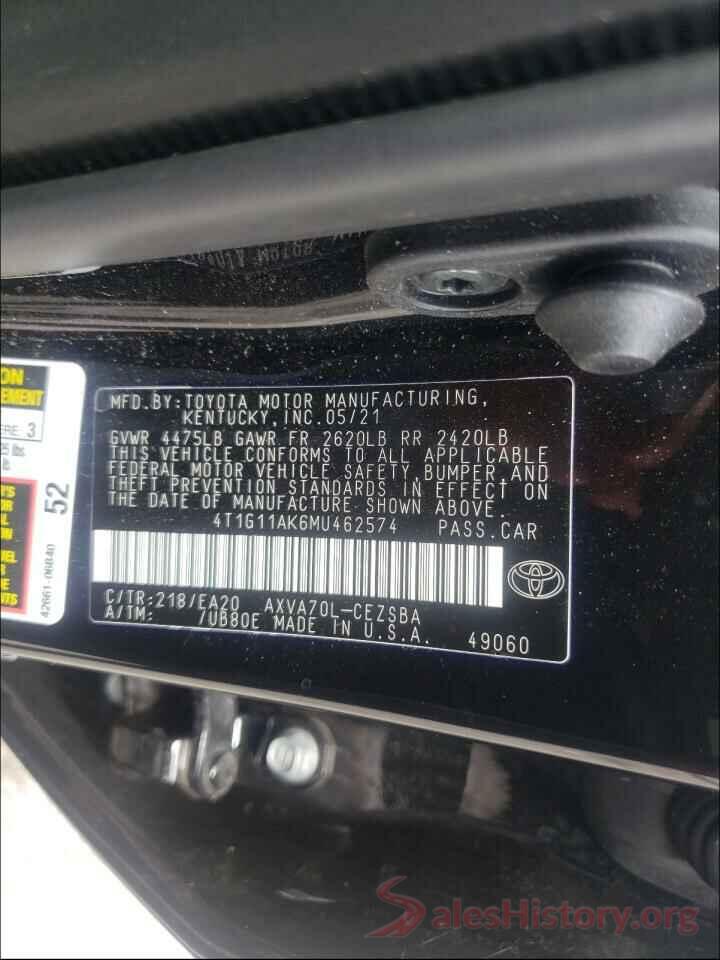 4T1G11AK6MU462574 2021 TOYOTA CAMRY