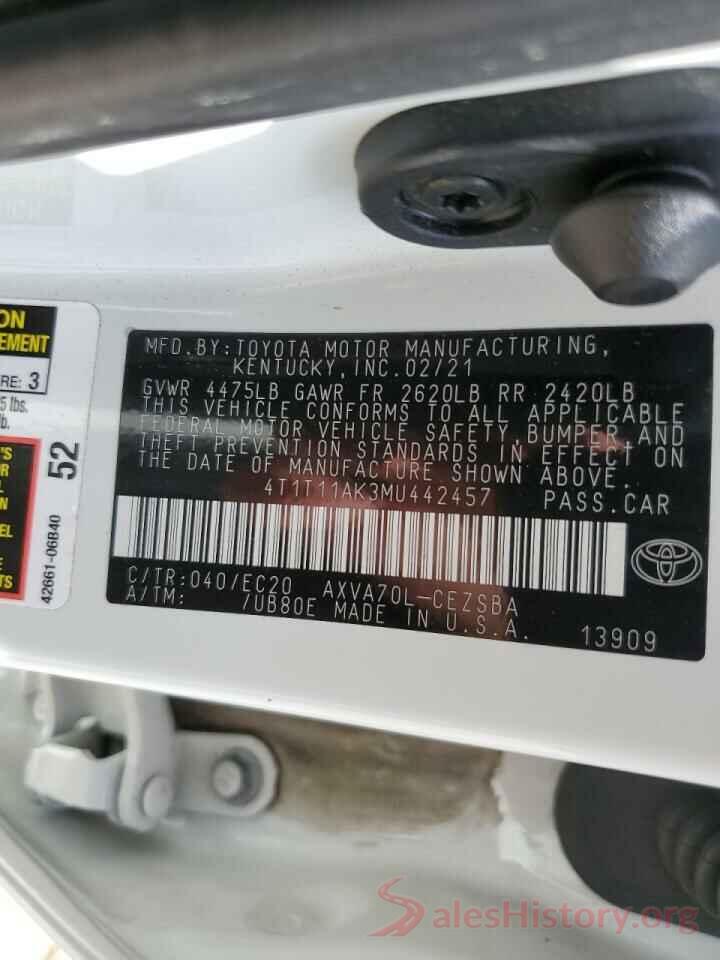 4T1T11AK3MU442457 2021 TOYOTA CAMRY