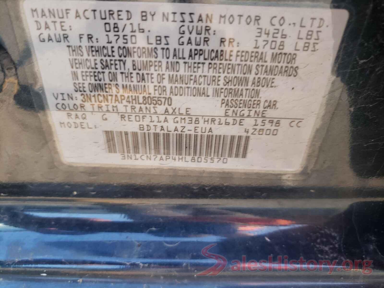 3N1CN7AP4HL805570 2017 NISSAN VERSA