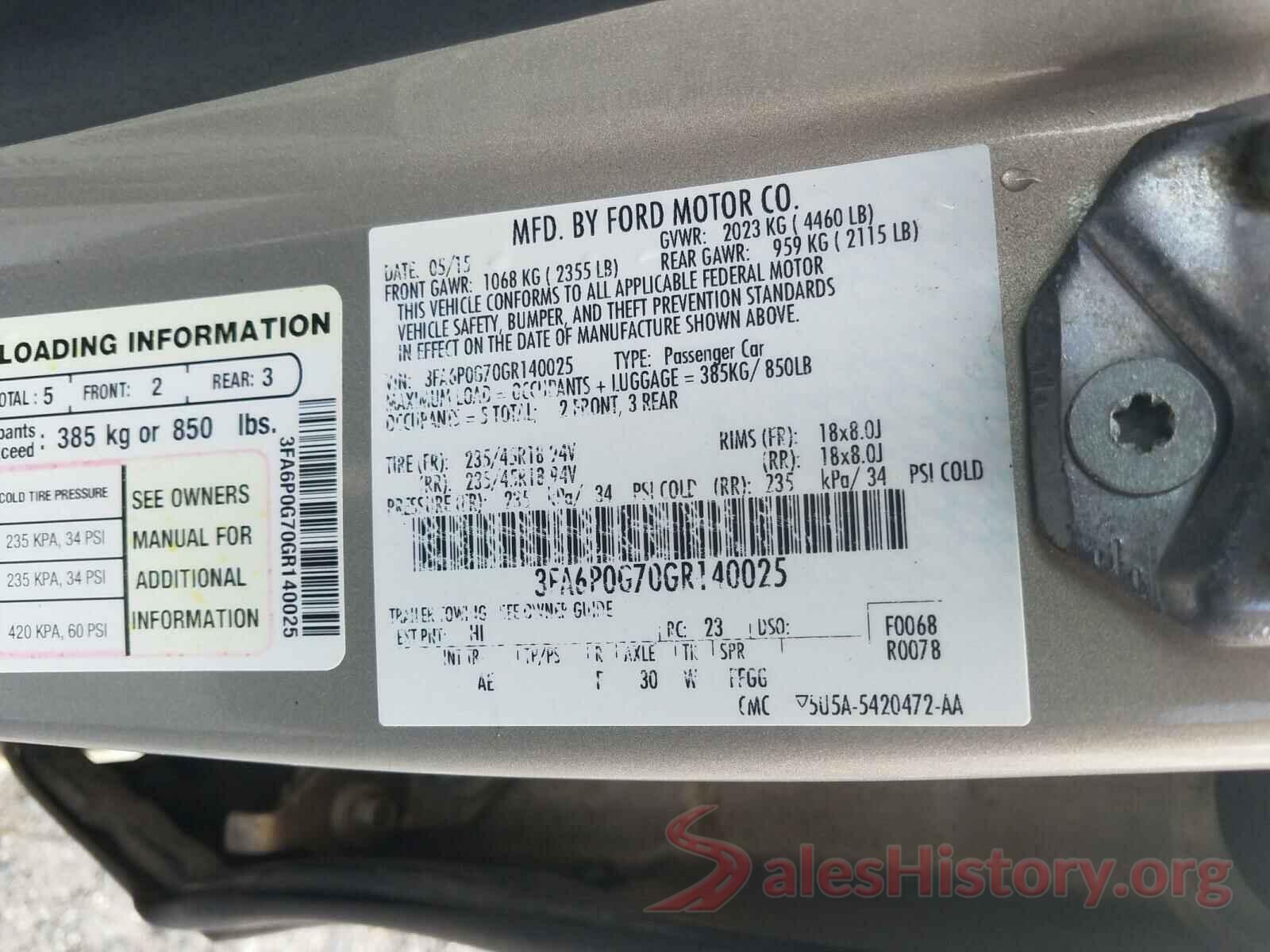 3FA6P0G70GR140025 2016 FORD FUSION