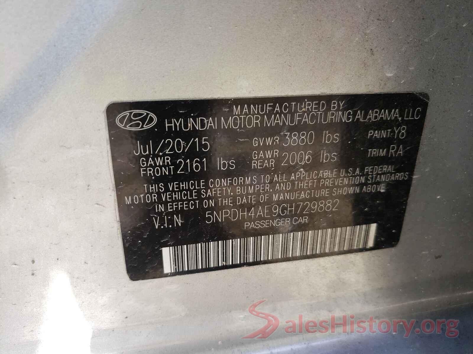 5NPDH4AE9GH729882 2016 HYUNDAI ELANTRA