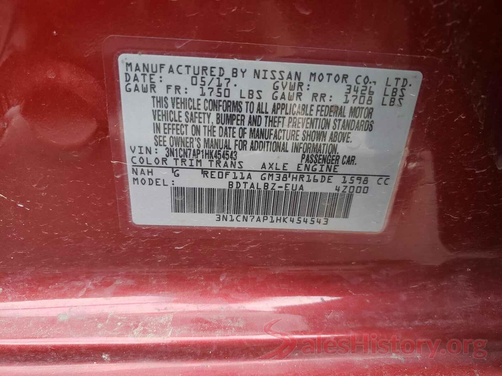 3N1CN7AP1HK454543 2017 NISSAN VERSA