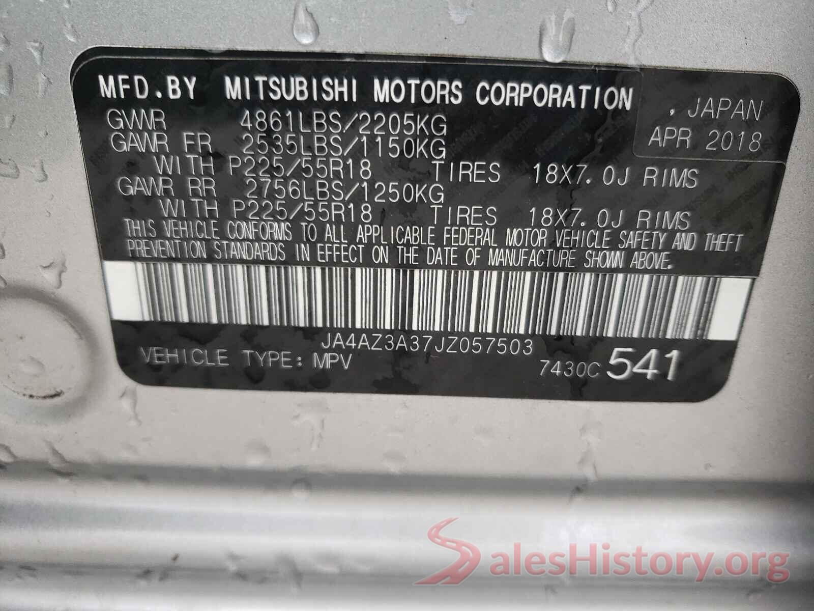 JA4AZ3A37JZ057503 2018 MITSUBISHI OUTLANDER