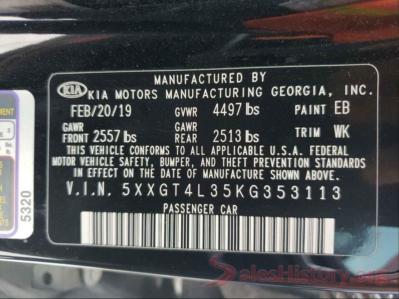 5XXGT4L35KG353113 2019 KIA OPTIMA