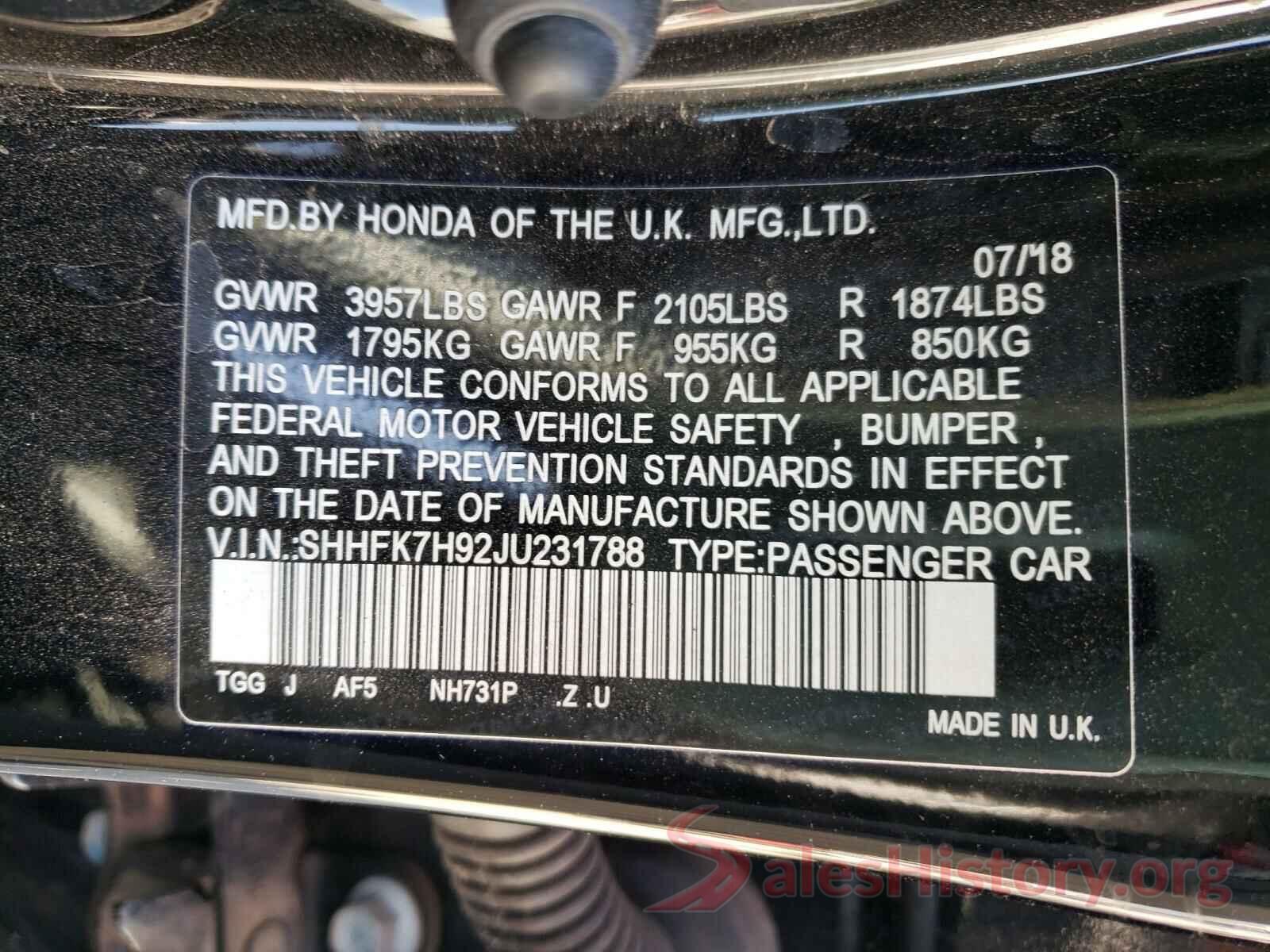 SHHFK7H92JU231788 2018 HONDA CIVIC