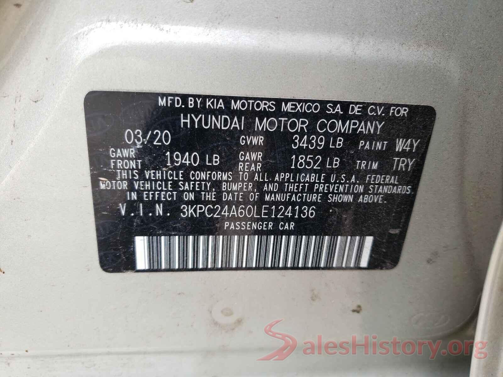 3KPC24A60LE124136 2020 HYUNDAI ACCENT