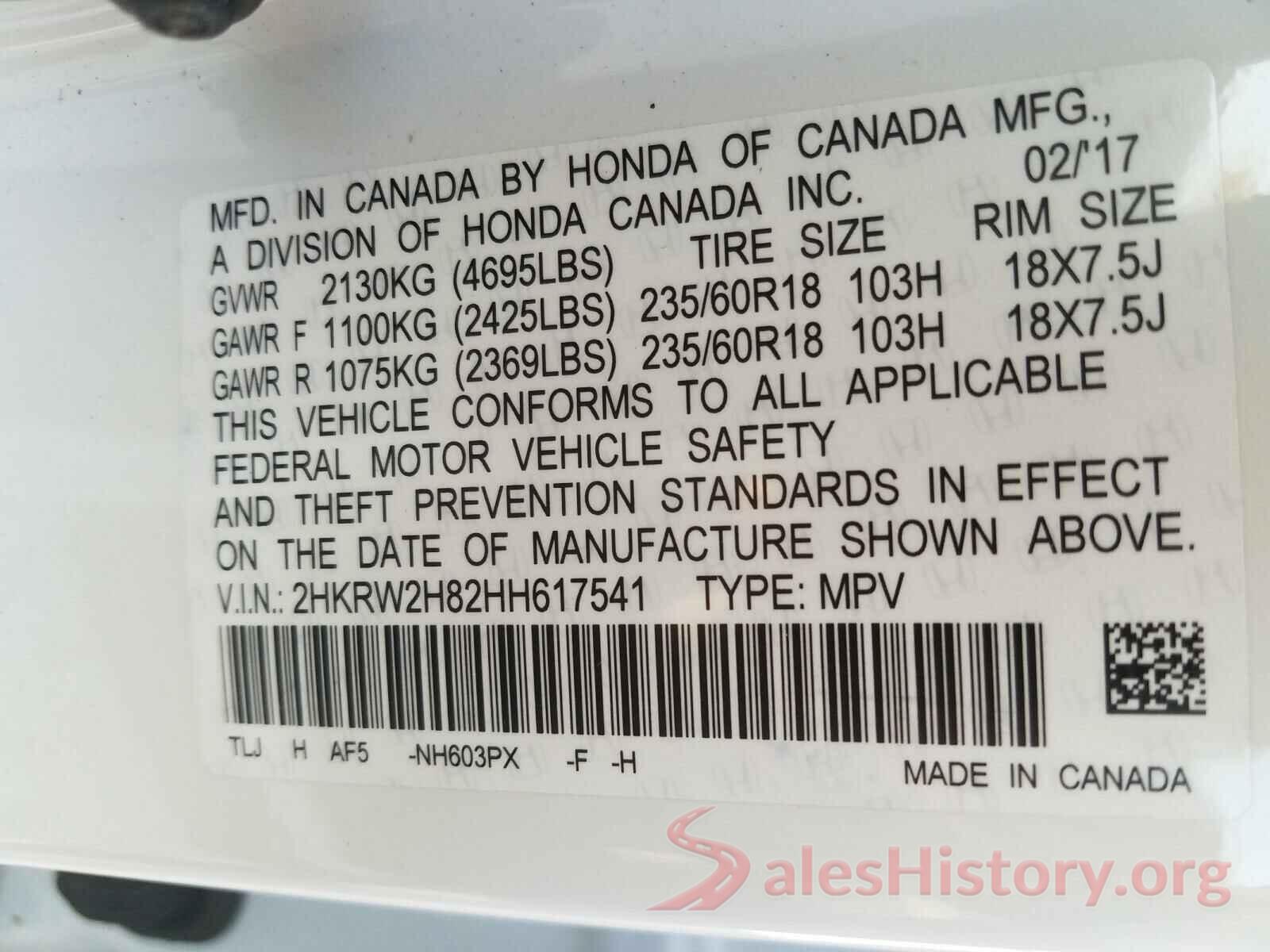 2HKRW2H82HH617541 2017 HONDA CRV