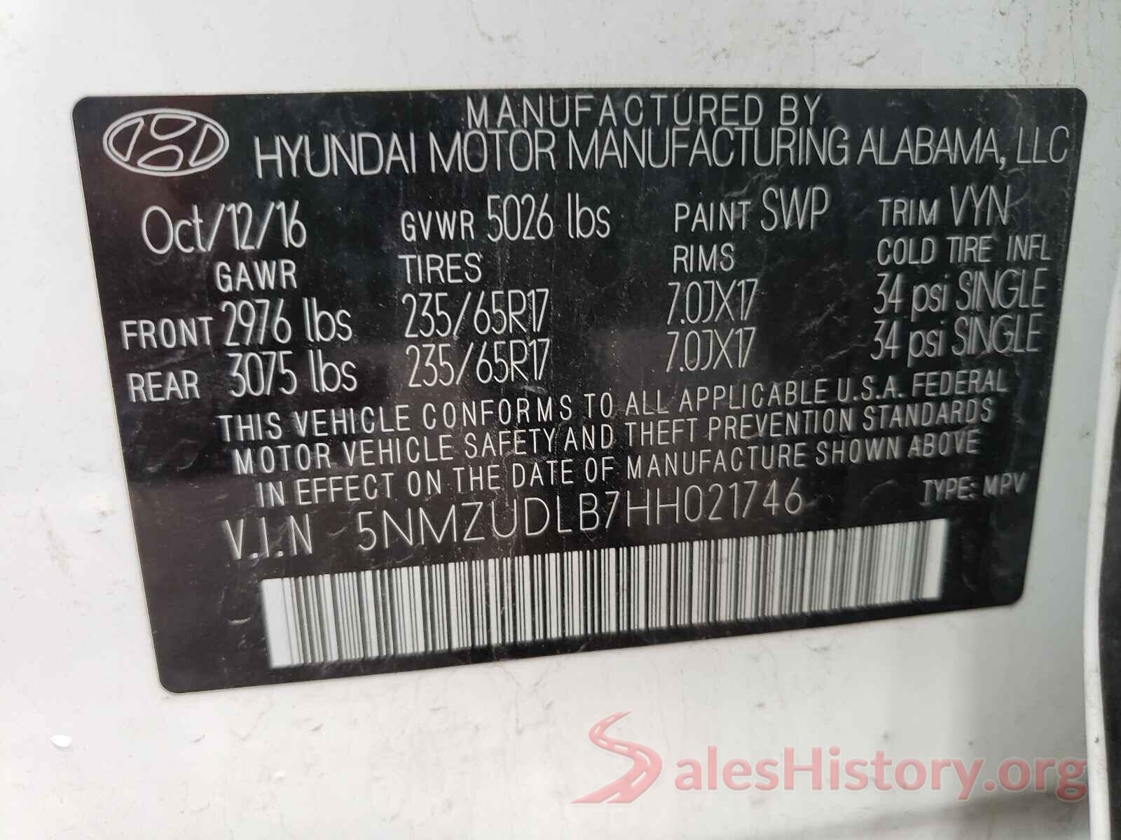 5NMZUDLB7HH021746 2017 HYUNDAI SANTA FE