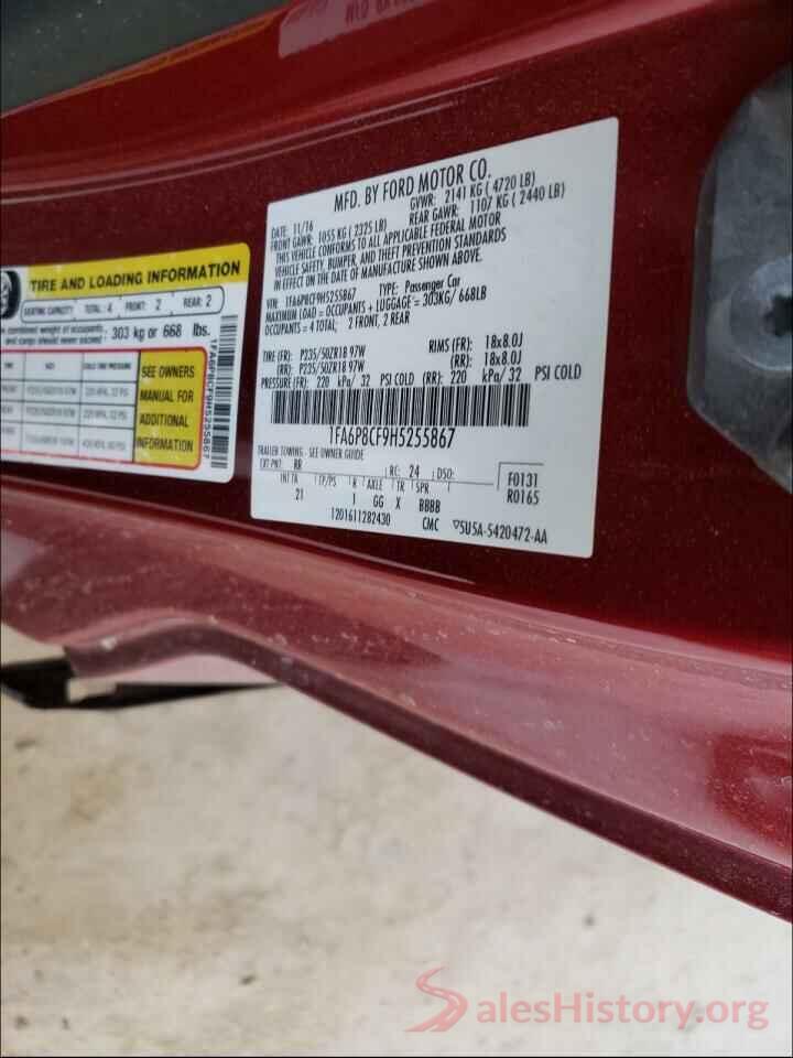 1FA6P8CF9H5255867 2017 FORD MUSTANG