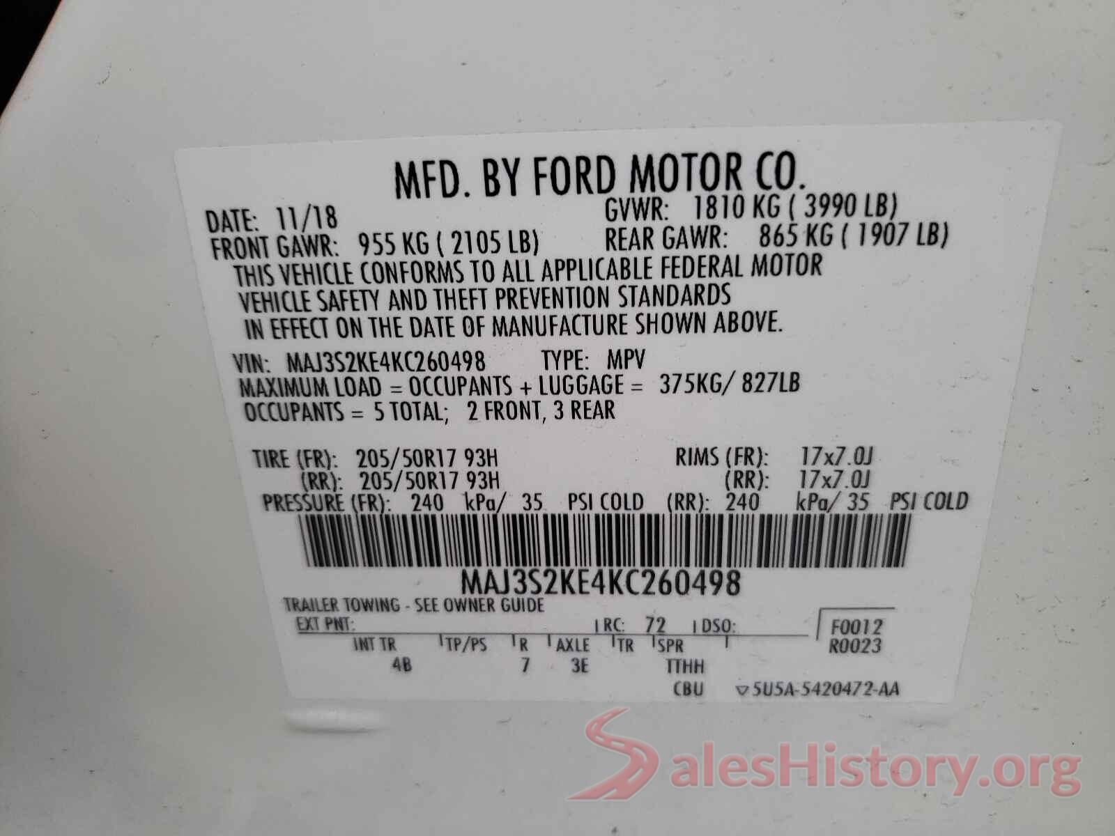 MAJ3S2KE4KC260498 2019 FORD ALL OTHER