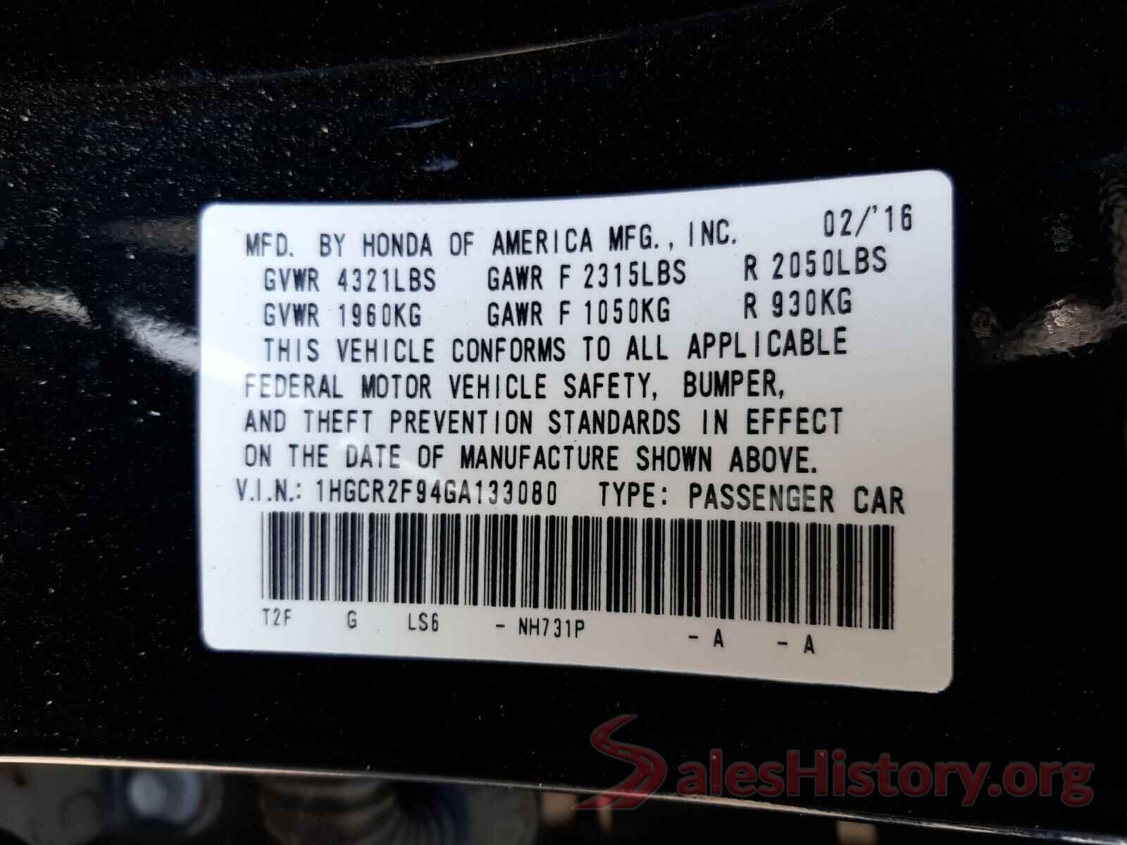 1HGCR2F94GA133080 2016 HONDA ACCORD