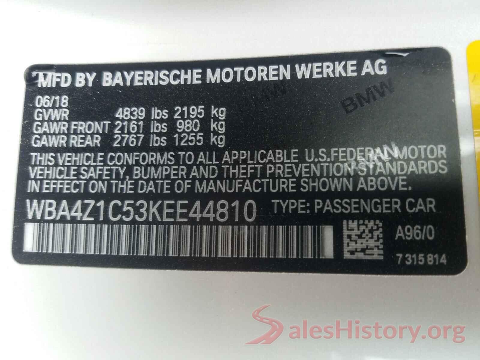 WBA4Z1C53KEE44810 2019 BMW 4 SERIES