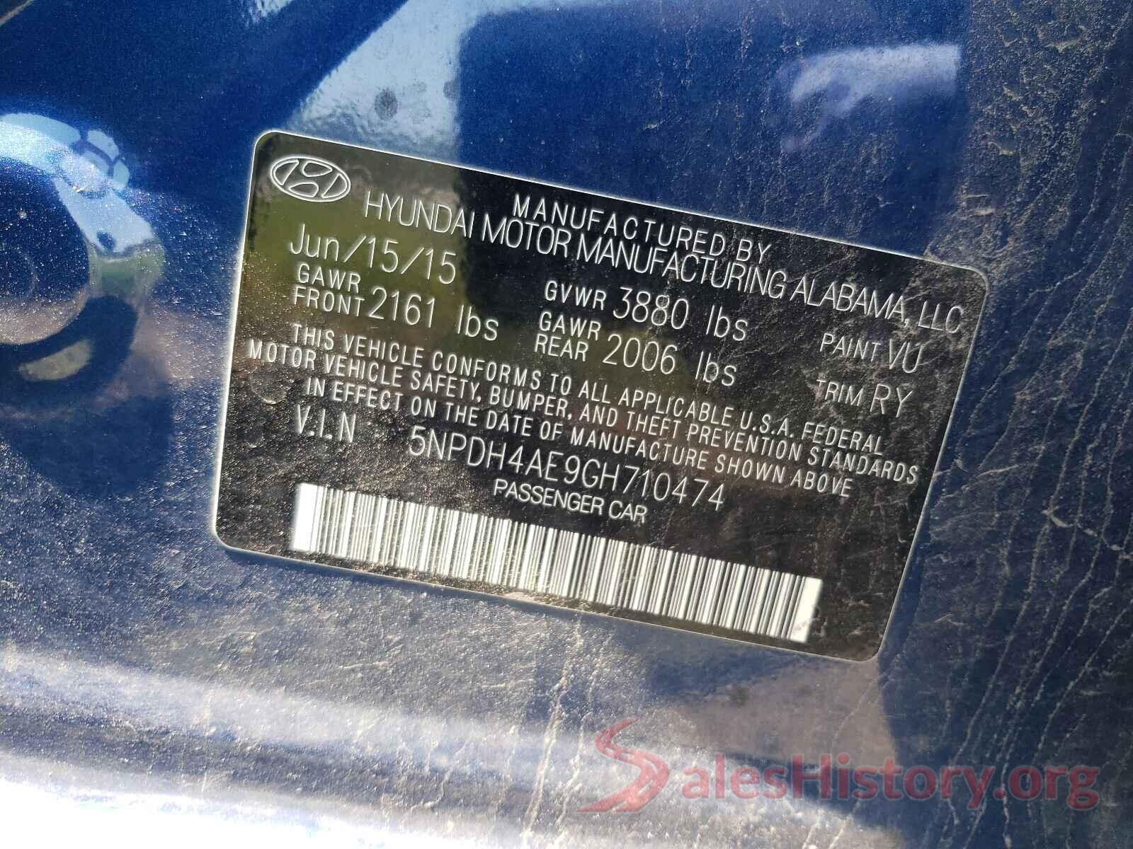 5NPDH4AE9GH710474 2016 HYUNDAI ELANTRA