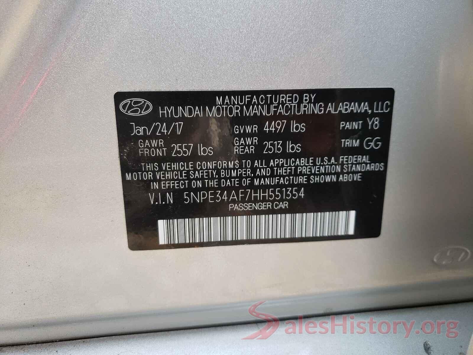 5NPE34AF7HH551354 2017 HYUNDAI SONATA