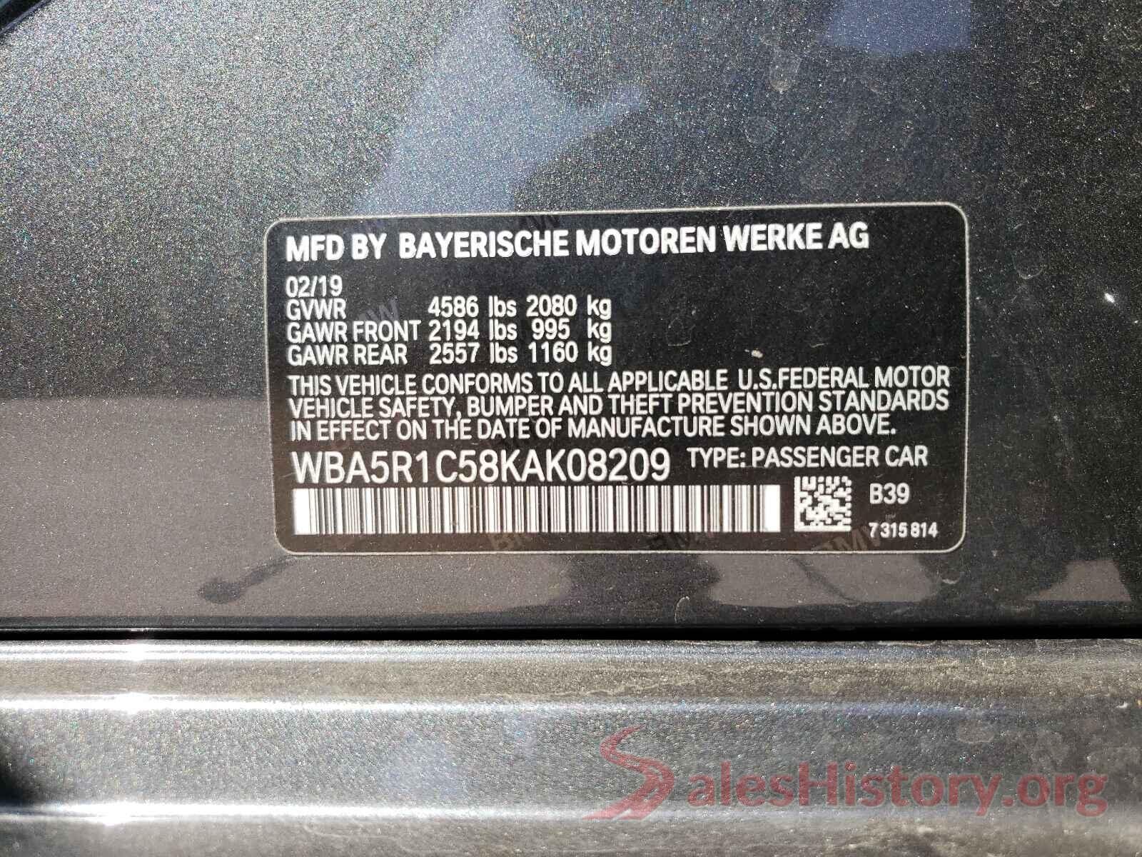 WBA5R1C58KAK08209 2019 BMW 3 SERIES