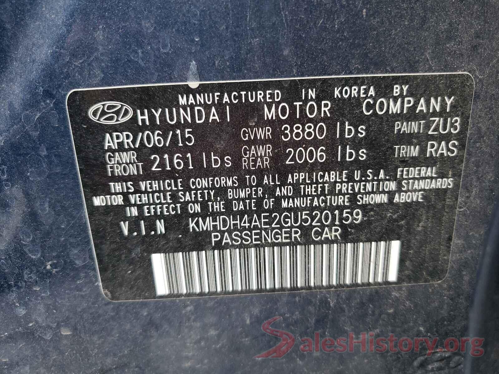 KMHDH4AE2GU520159 2016 HYUNDAI ELANTRA