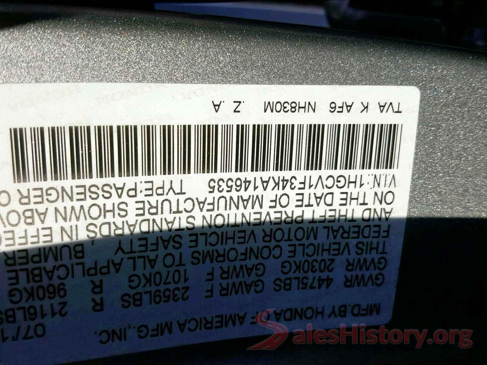 1HGCV1F34KA146535 2019 HONDA ACCORD